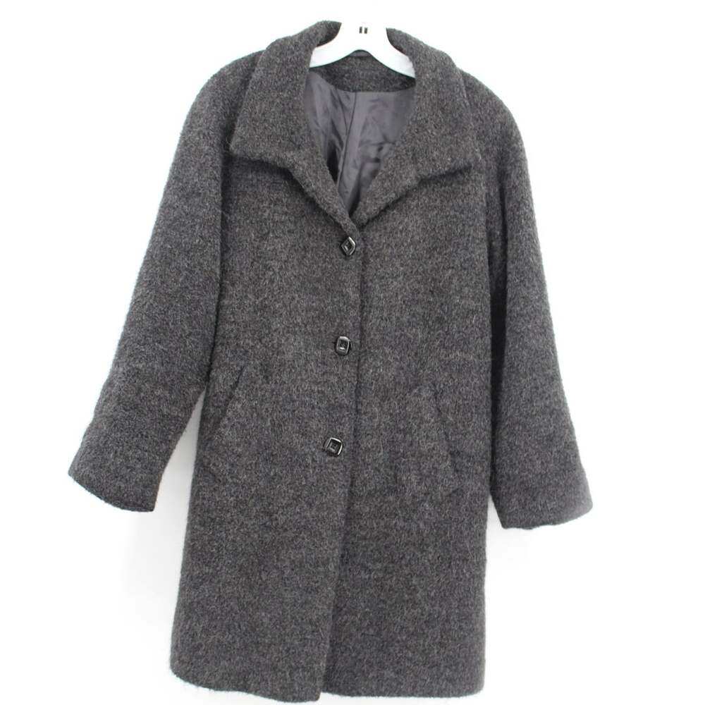 Vtg 80s Regal Black Alpaca Wool Coat Womens 4 Gray